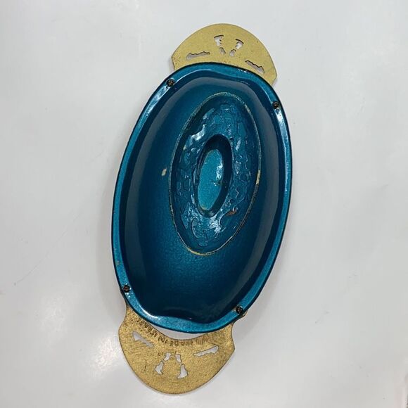 Vintage 1960 Enamel Judaica Teal Brass Fruit Bowl Display Plate Made In Israel - Picture 6 of 10